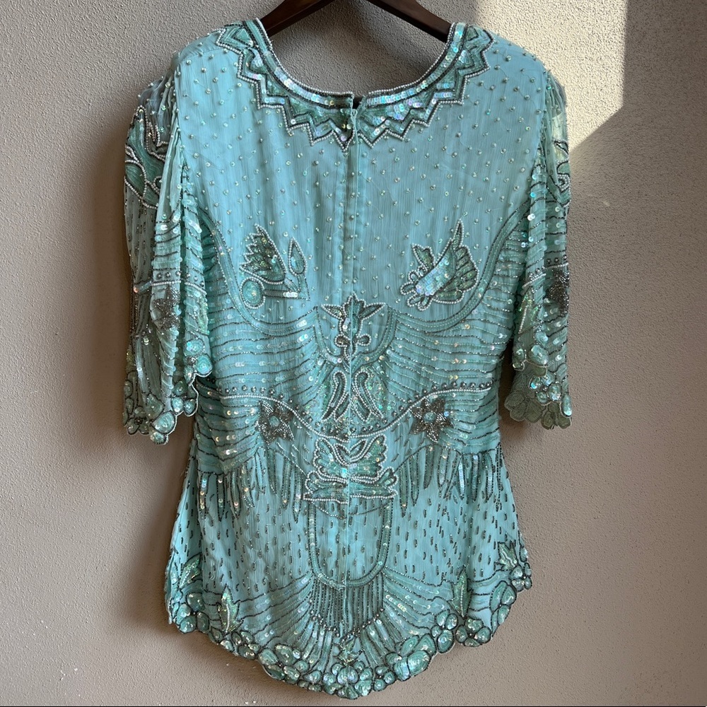 Vintage Odeon Beaded Sequin Silk Lined Blouse - Picture 4 of 12